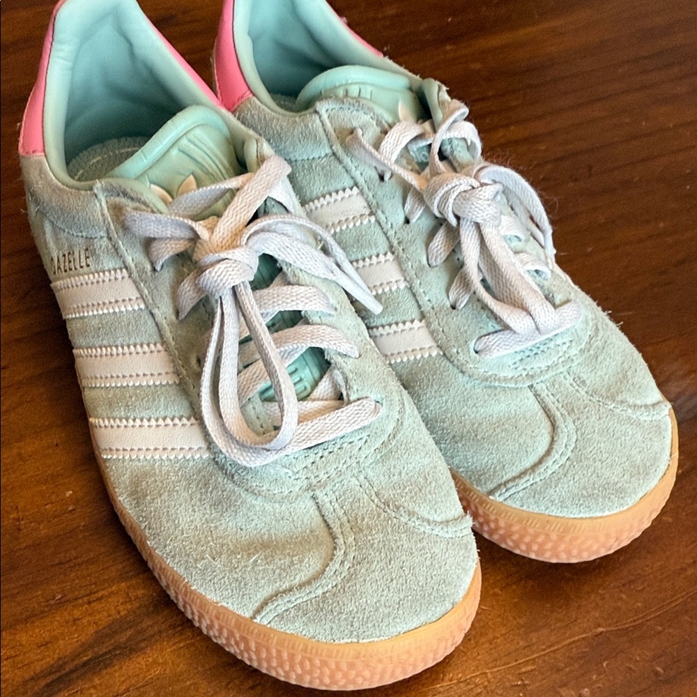 Adidas Mint Green and Pink Gazelle Sneakers